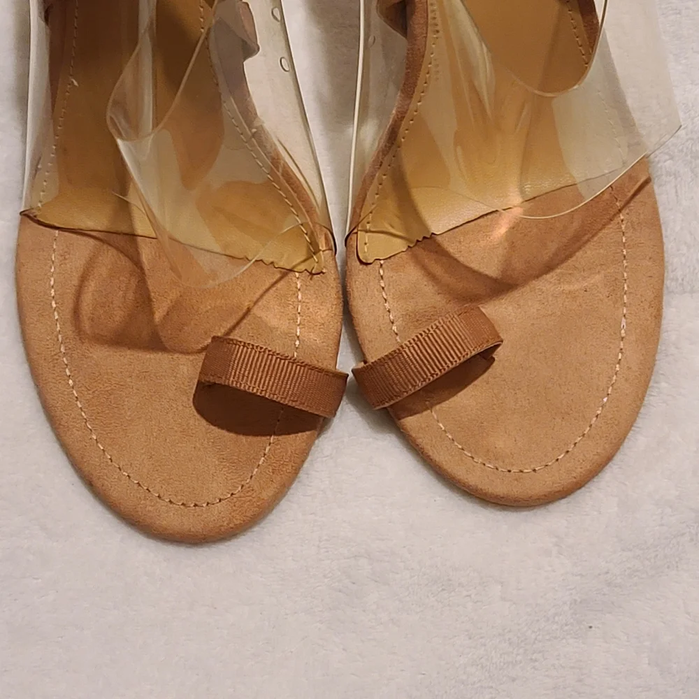 Fashion Nova | Sling back Sandal Heels Faux Suede Nude Size 8.5